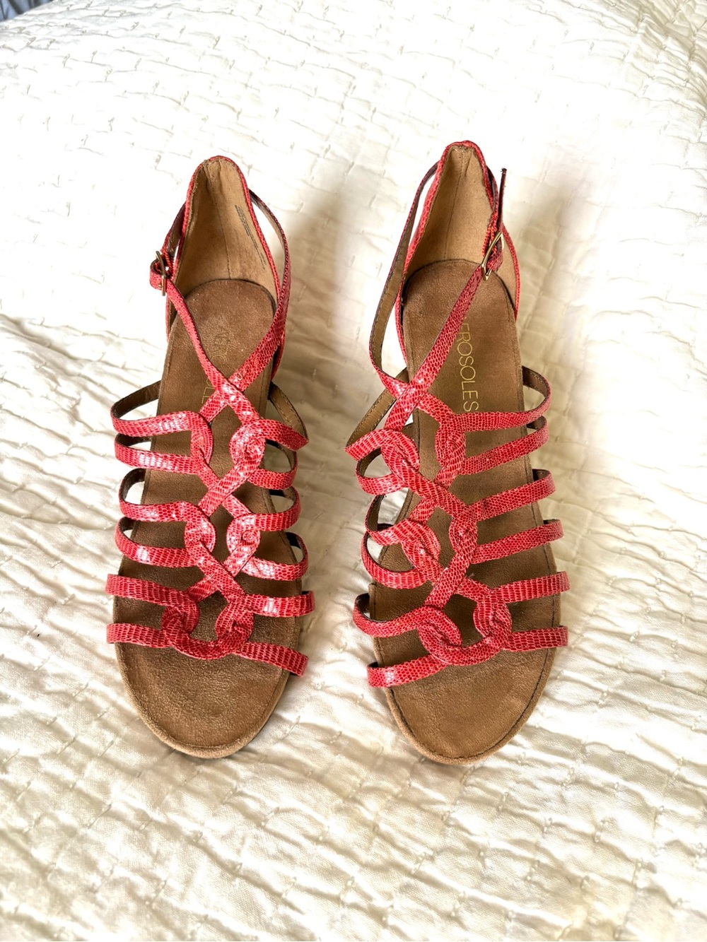 AEROSOLES Red/Coral Braided Strap Gladiator Sandals
